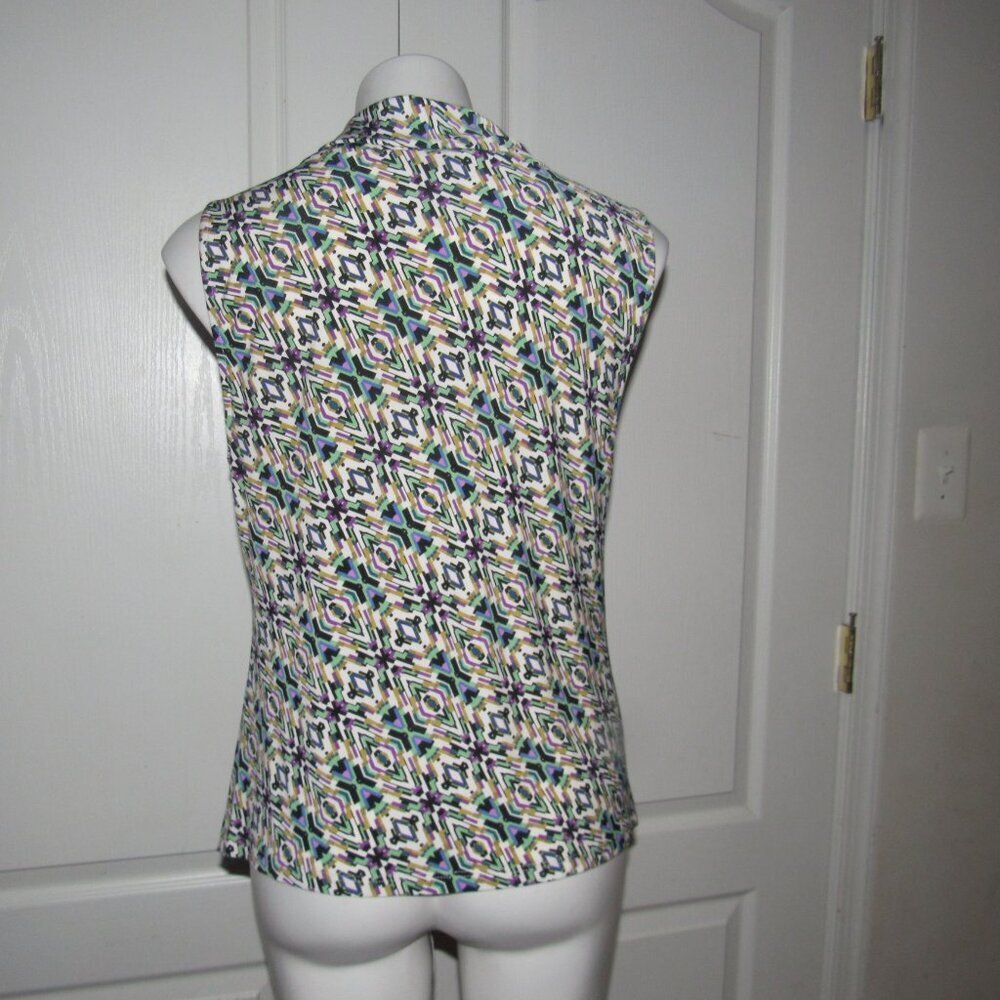 Tahari Arthur S. Levine Petite Sleeveless Cowl Neck Top Sz 12P | Geometric Print - Picture 4 of 9